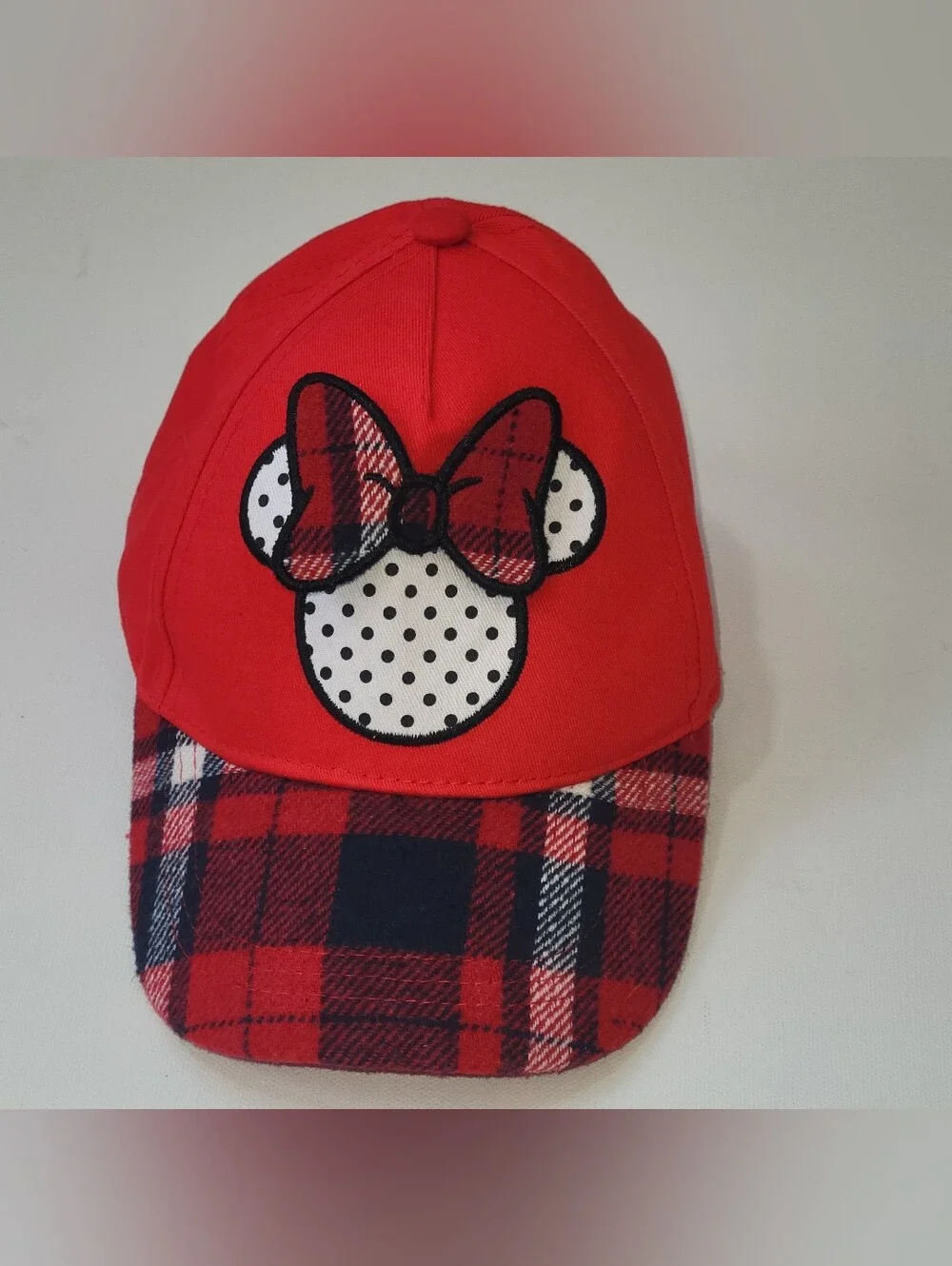 Disney Junior Minnie Mouse Red Plaid Bow Adjustable Girls Baseball Hat Cap